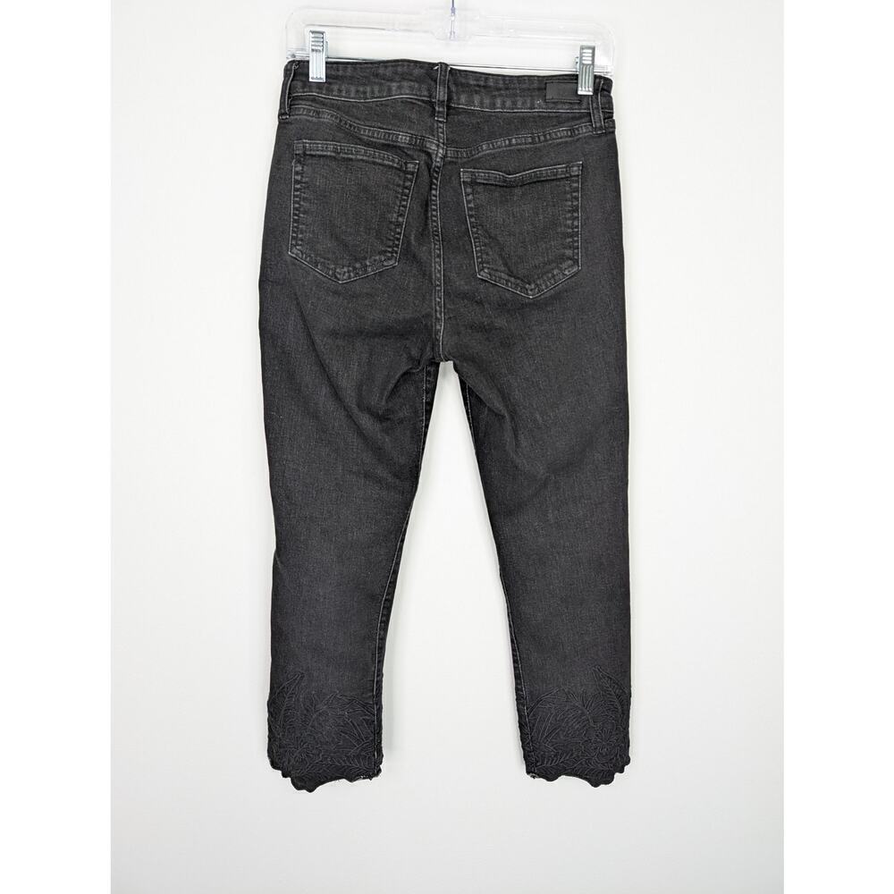 Lauren Ralph Lauren Jeans Womens 4 Black Cropped Floral Embroidered Hem Stretch - Picture 2 of 14